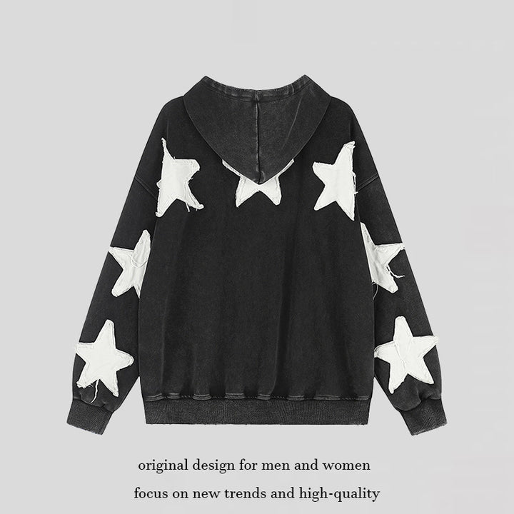 Women Oversize Hoodie Sweatshirt with Star Appliqués and Vintage Wash Amarae