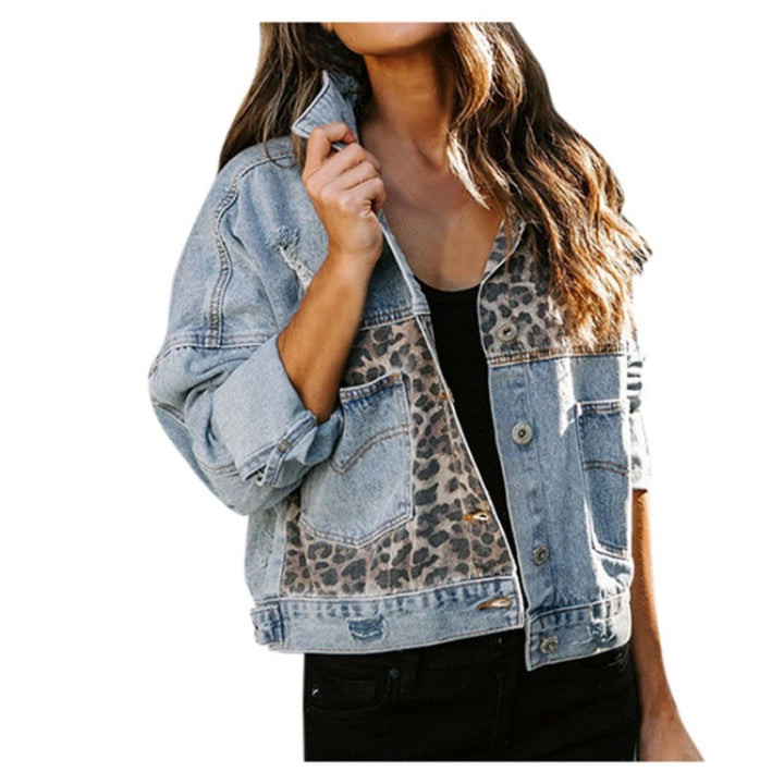 Veste en jean féminine à détails léopard Chic & Stil