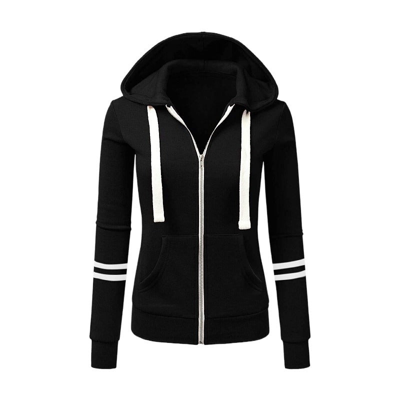 Women's hoodie jacket with zipper, kangaroo pocket and contrast stripes Amarae