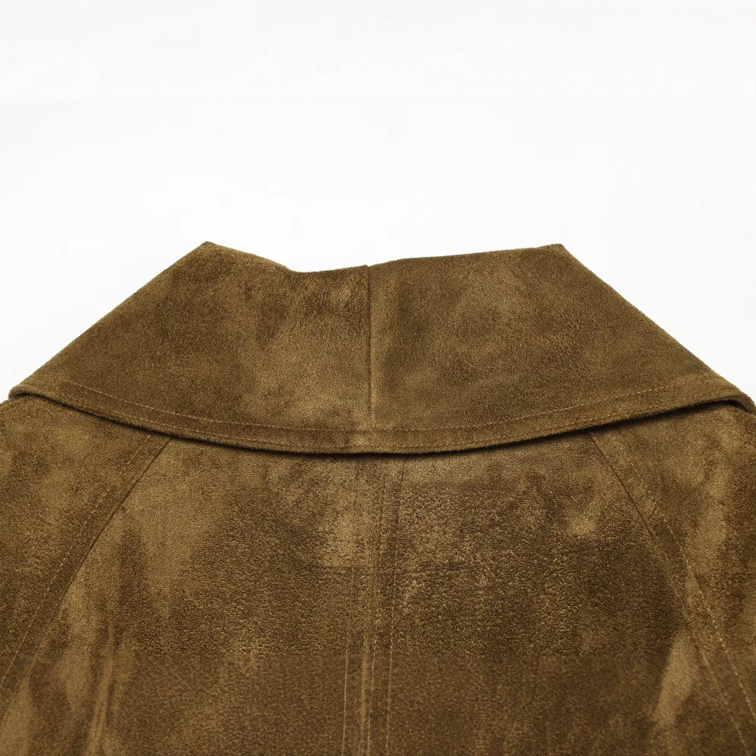 Women's Tailored Velvet Look Wrap Coat with Shawl Collar and Tied Belt Amarae