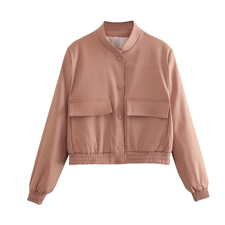 Trendy cropped women's utility jacket with large flap pockets and elastic hem Lune London