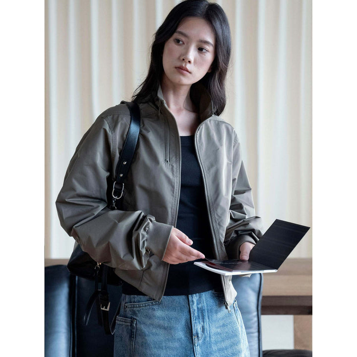 Women’s short lightweight windbreaker bomber jacket with stand-up collar and elastic cuffs Amarae