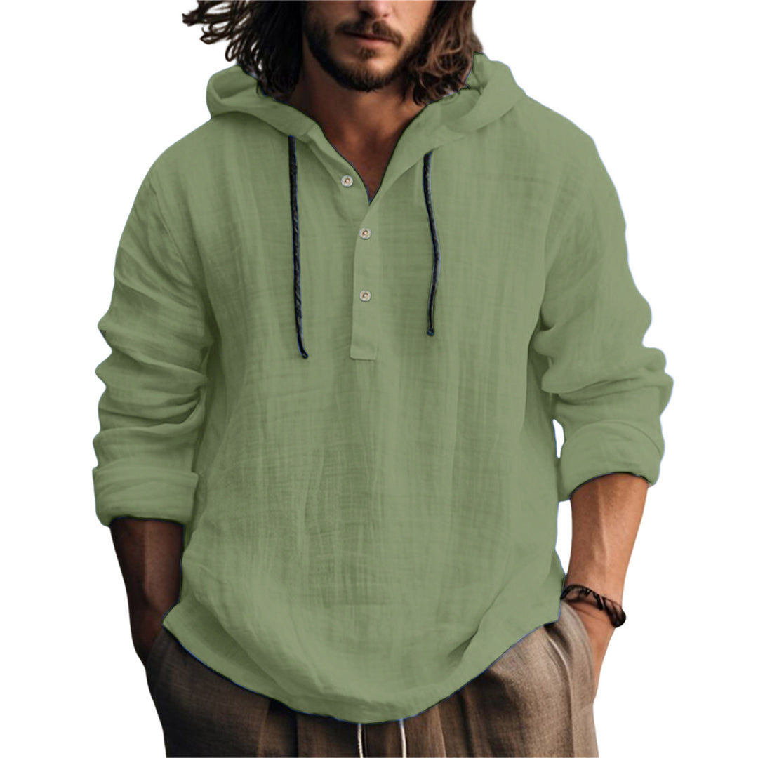Linen hooded sweatshirt for men with button placket and relaxed fit Lune London