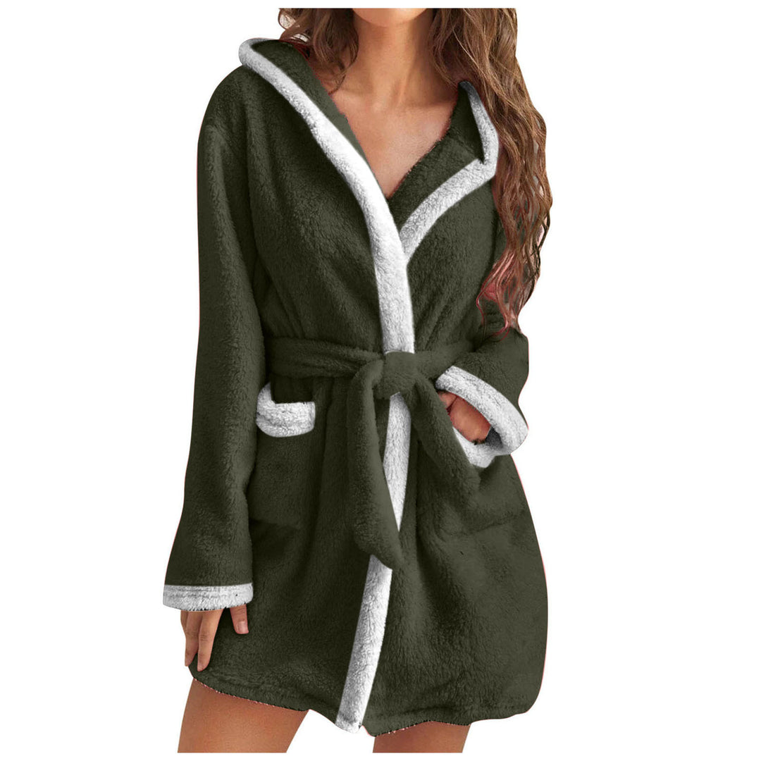 Ladies cozy fleece bathrobe with hood and pockets Lune London