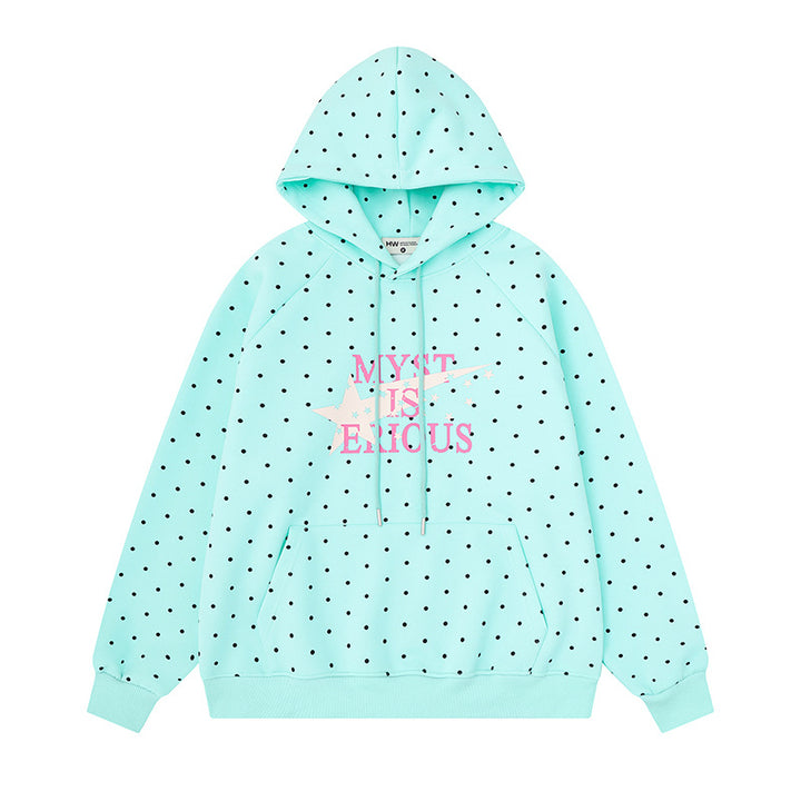 Women's oversized hoodie with allover polka dots, kangaroo pocket and star graphic Amarae
