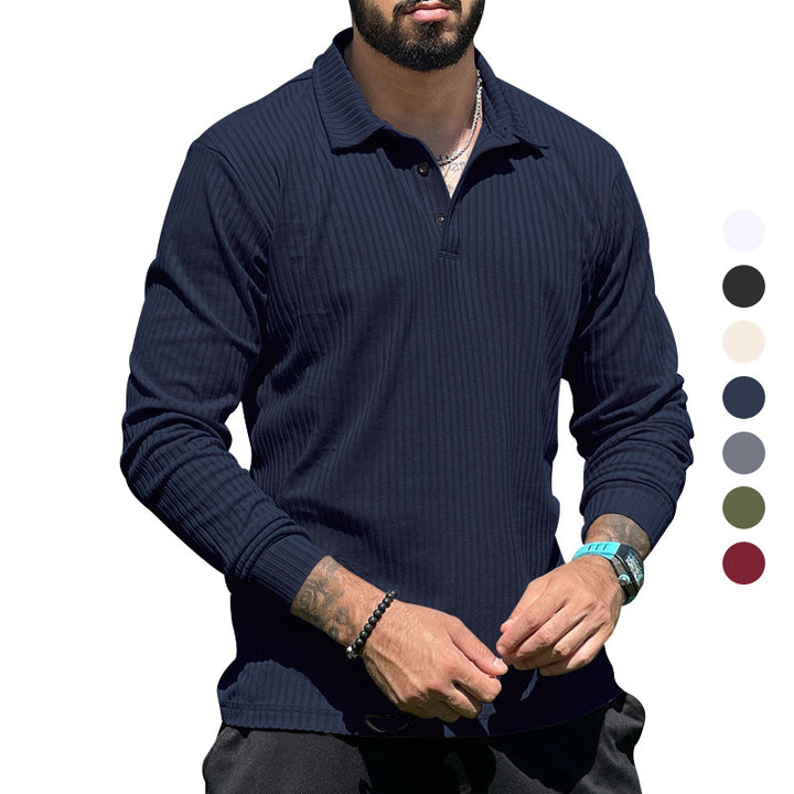 Long knit pullover for men with structured design and button placket Lune London