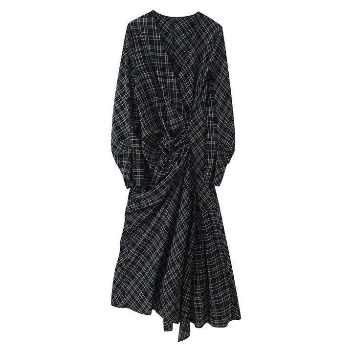 Women Midi Dress with Wrap Look, Side Gathering and Asymmetrical Hem Amarae
