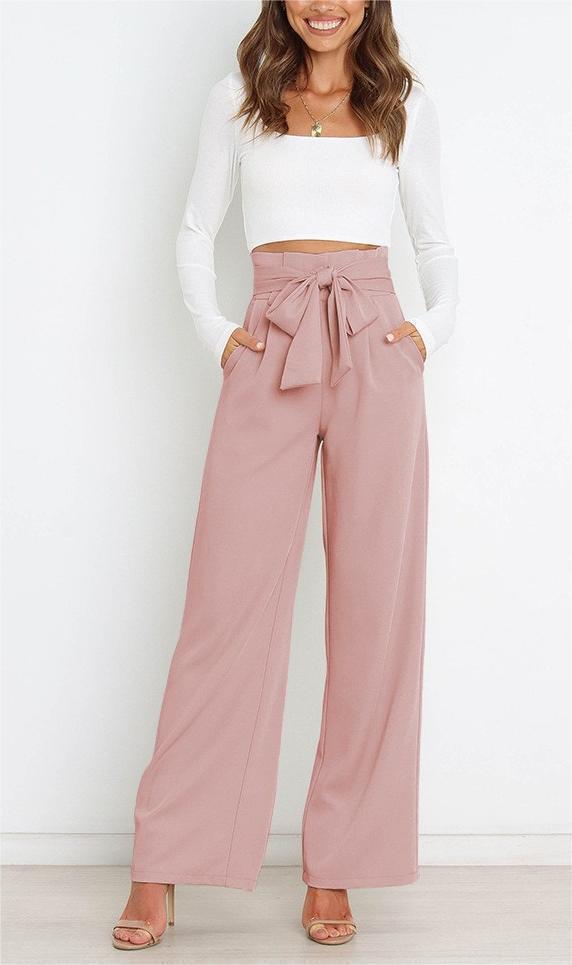 Ladies Elegant Loose Fabric Trousers with Waist Belt Lune London