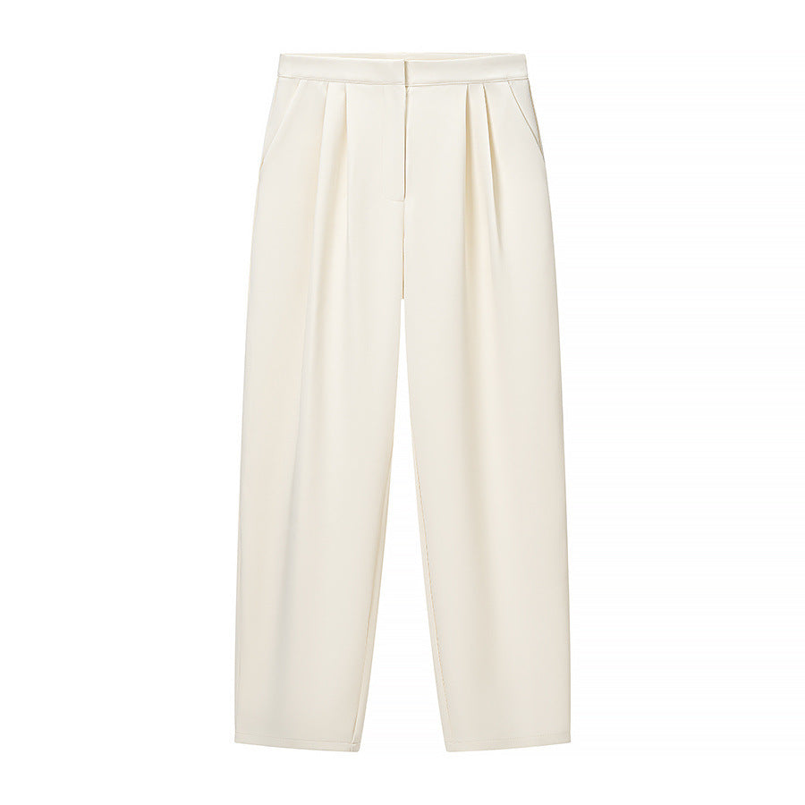 Women's high-waisted wide trousers with pleats, crease and side pockets Amarae