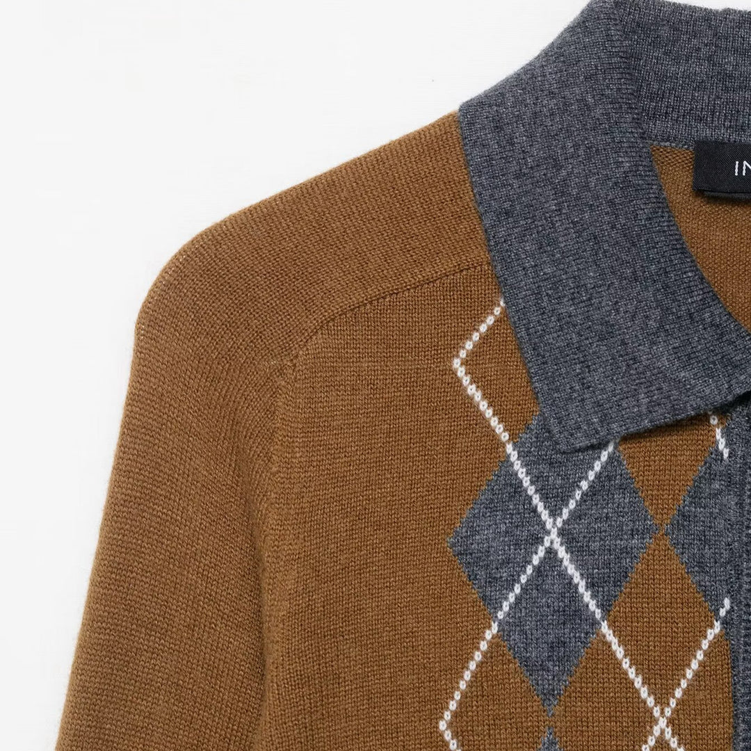 Women's sweater with a modern diamond pattern and polo collar Lune London