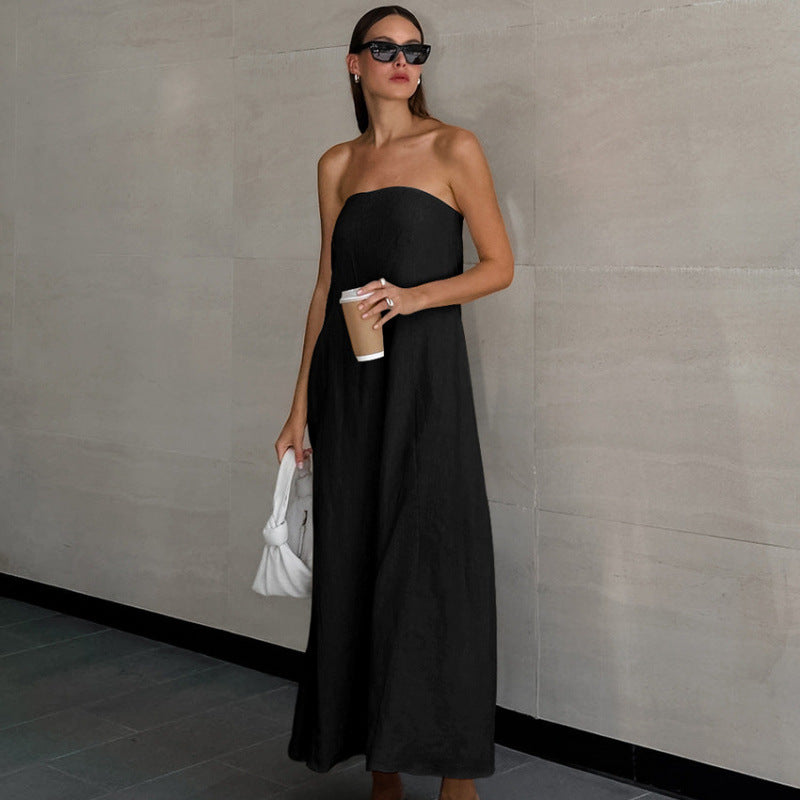 Ladies Maxi Dress Without Sleeves with Elegant Waistband and Flowing Cut Lune London