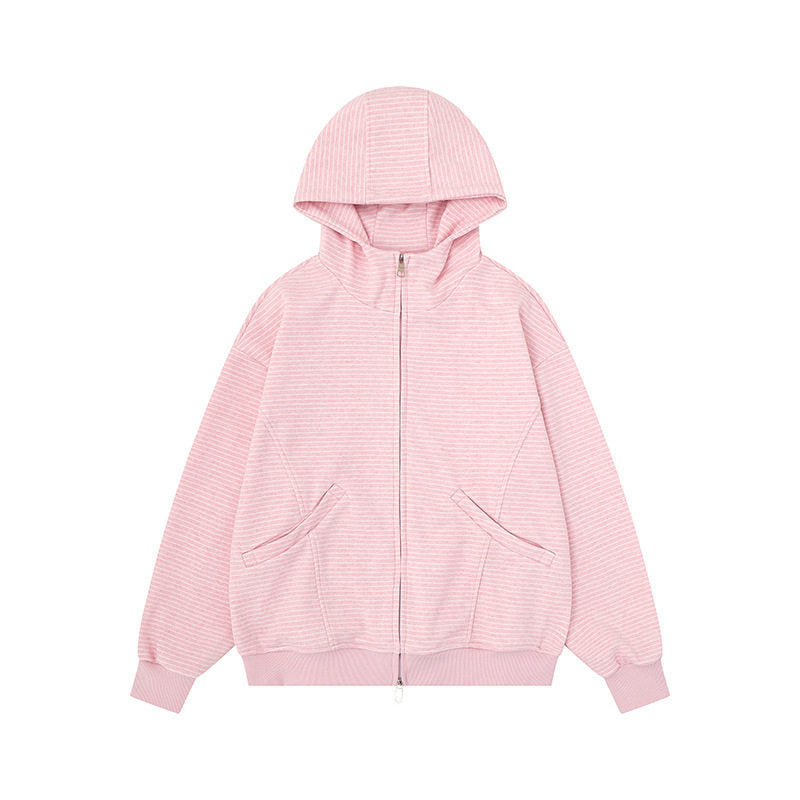 Unisex Striped Hooded Sweat Jacket with Zipper and Kangaroo Pockets Amarae