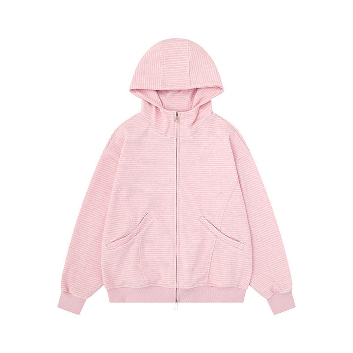 Unisex Striped Hooded Sweat Jacket with Zipper and Kangaroo Pockets Amarae
