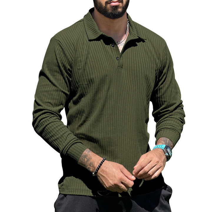 Long knit pullover for men with structured design and button placket Lune London