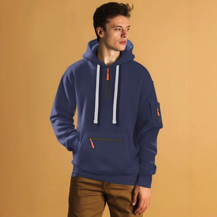 Trendy men's hoodie with innovative zipper elements Lune London