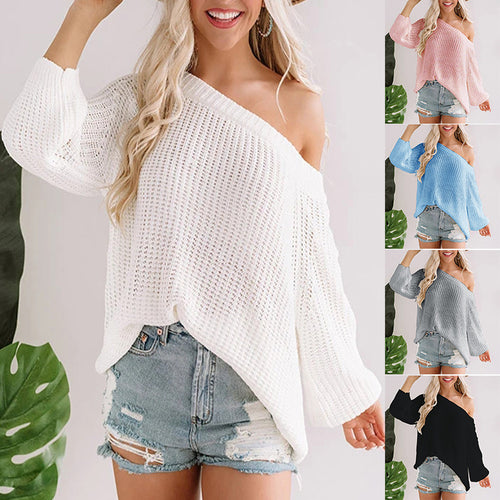 Ladies off-shoulder knit pullover with flared hem Amarae