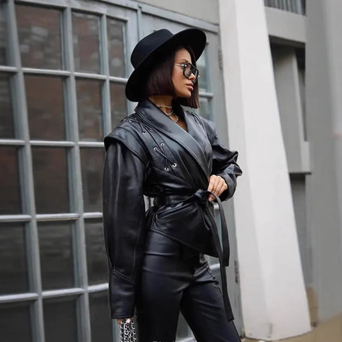 Fashion faux leather jacket for women with decorative lacing and a contemporary cut Amarae