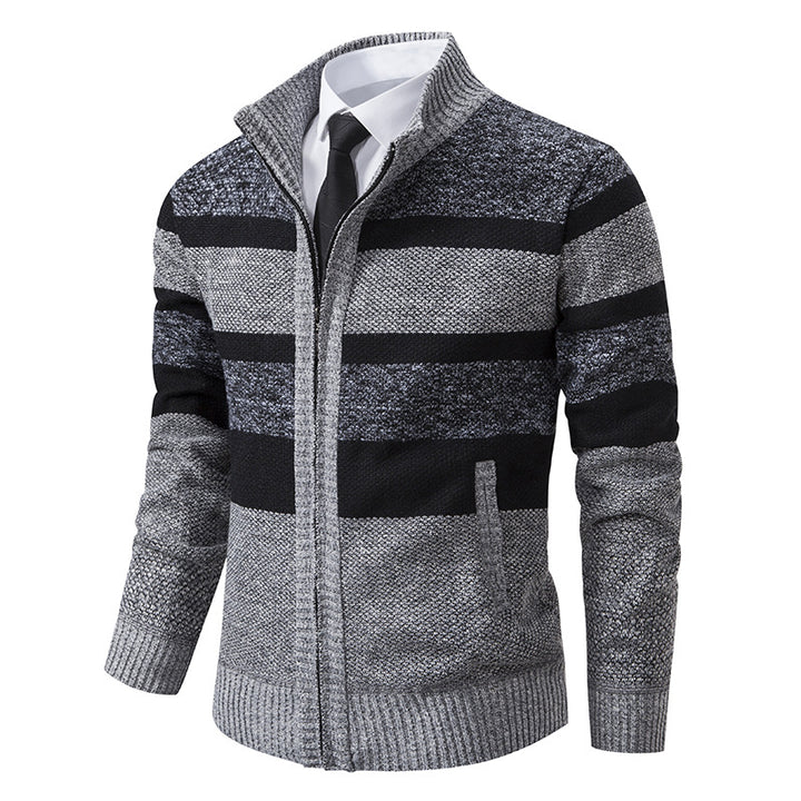 Men's knit jacket with stand-up collar and modern striped pattern Lune London