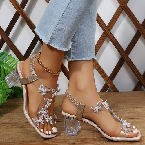 Glamour sandals for ladies with sparkling butterfly details and a transparent block heel Amarae