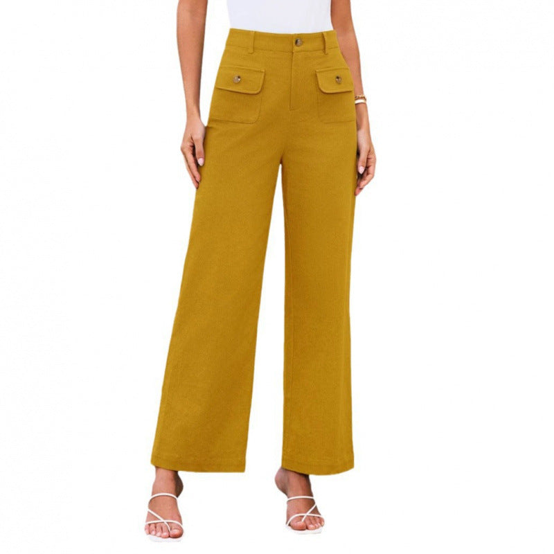 Women High-Waist Palazzo Pants with Flap Button Pockets Amarae