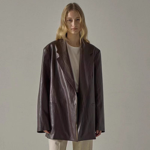 Blazer surdimensionné en faux cuir pour femmes Chic & Stil