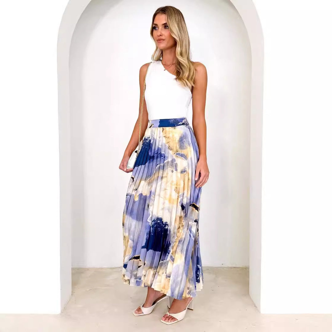Pleated skirt for women with floral pattern and elastic waistband Chic & Stil