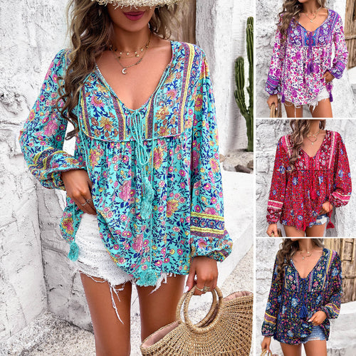 Casual blouse for women with a floral design and elegant ruffle details Amarae