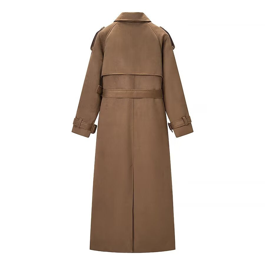 Women Longer tailored double-breasted wool blend trench coat with belt and shawl collar Amarae