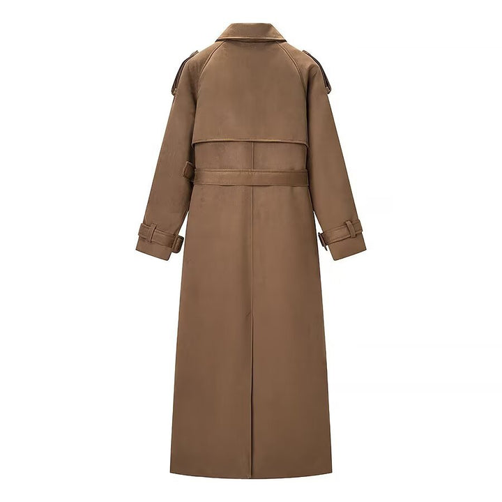 Women Longer tailored double-breasted wool blend trench coat with belt and shawl collar Amarae