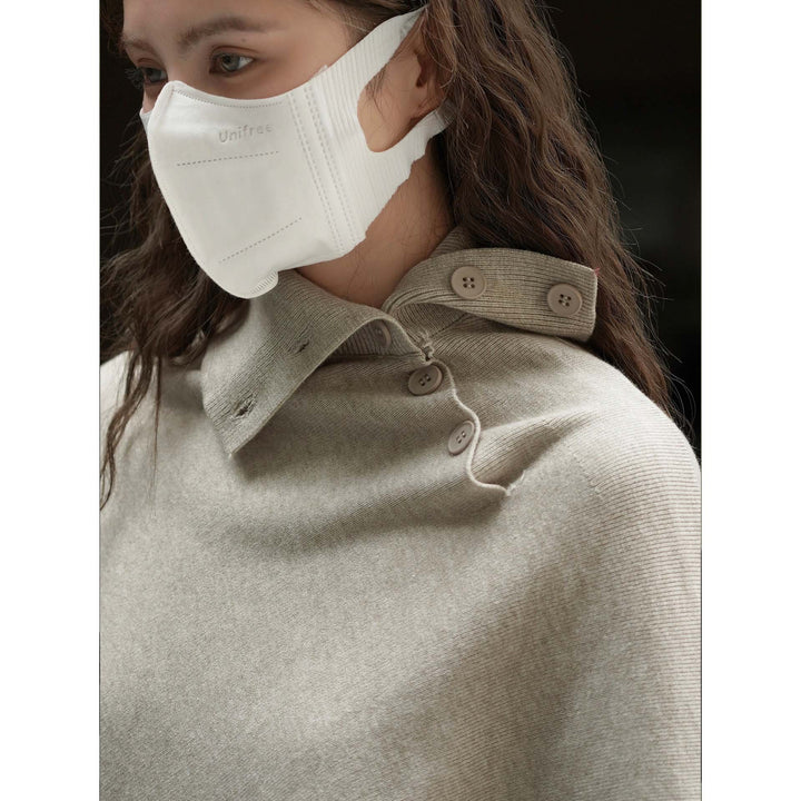 Women's Asymmetrical Knit Poncho with Button Collar and Oversized Silhouette Amarae