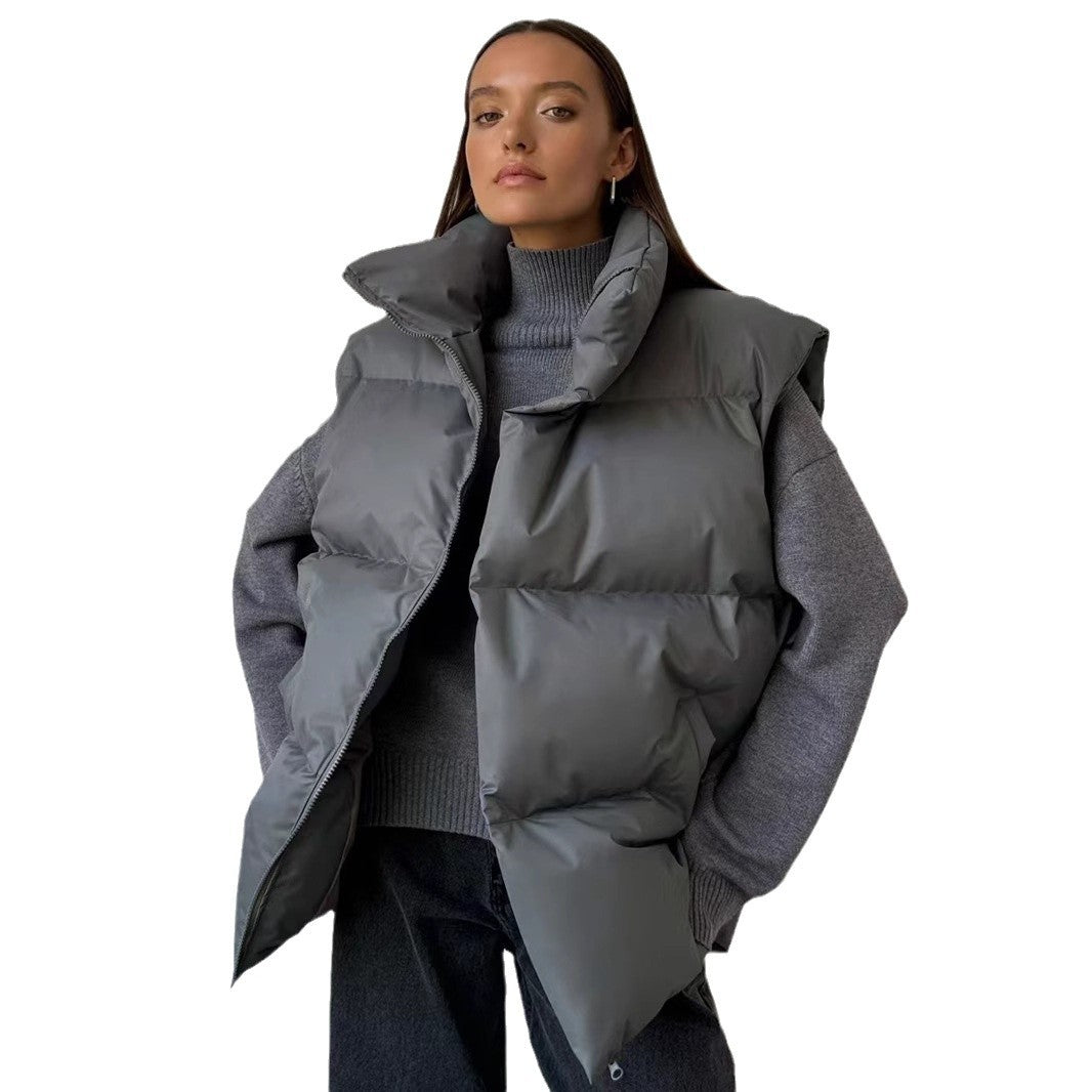 Ladies padded vest with high collar and pockets Amarae
