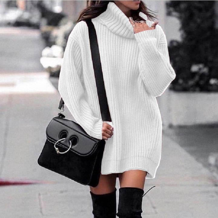 Knitted dress for women with high collar and ribbed structure Lune London