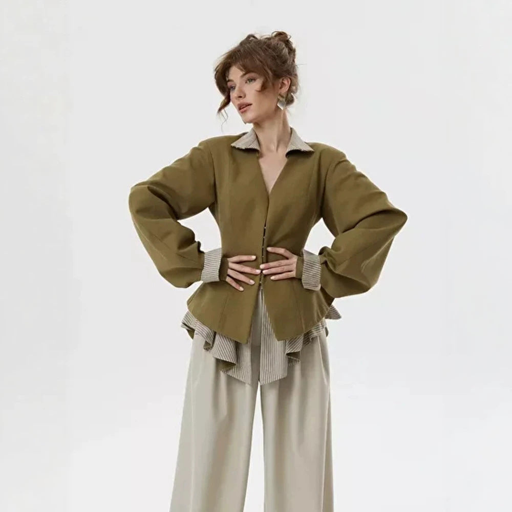 Women's tailored jacket with standing collar, cut-out and balloon sleeves Amarae