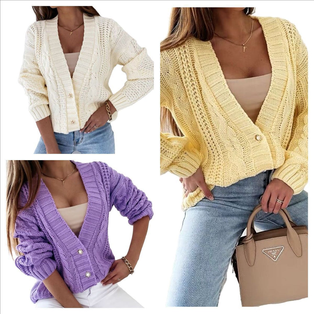 Women's chunky knit cardigan with deep V-neck and comfortable fit Lune Londonl