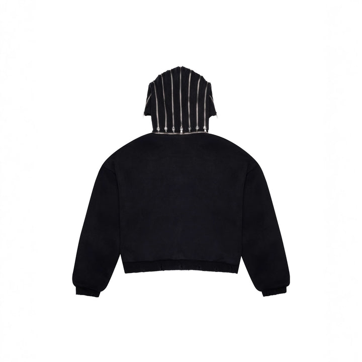 Short women's jacket with zipper and asymmetrical hood design Lune London
