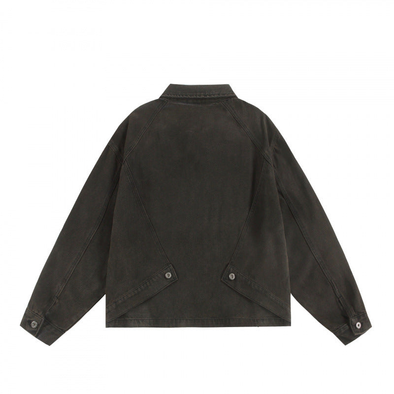 Unisex Boxy Worker Blouson made of washed canvas with a full zipper, shirt collar, and asymmetrical patch pockets Amarae