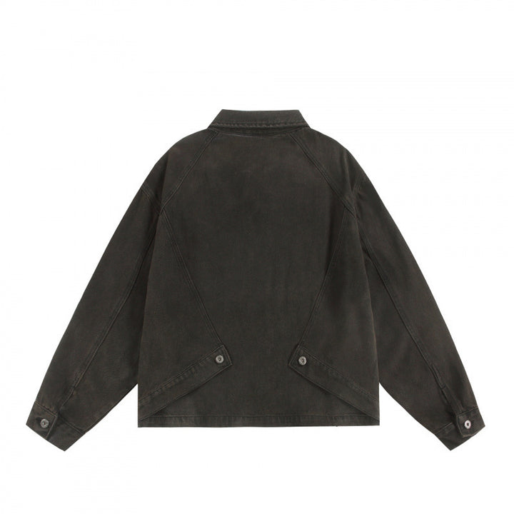 Unisex Boxy Worker Blouson made of washed canvas with a full zipper, shirt collar, and asymmetrical patch pockets Amarae