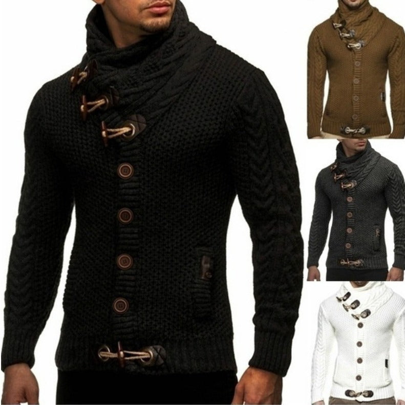 Men's knitted jacket with creative button placket and high collar Lune London