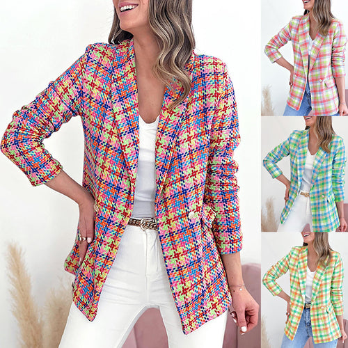 Women Elegant Checkered Jacket with Double Button Pockets Amarae