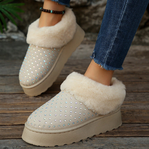 Ladies Soft Slippers with Sparkling Ornaments and Warm Lining Amarae