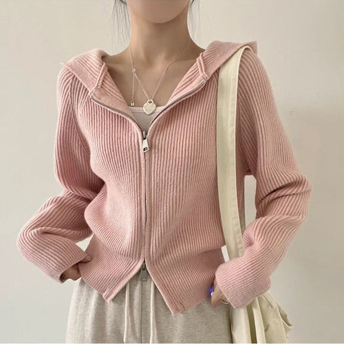 Ladies casual knit jacket with hood and zipper Amarae