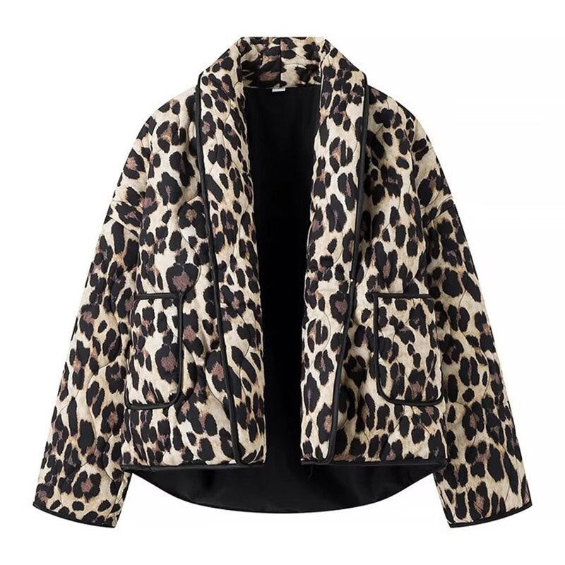 Ladies quilted jacket with leopard print and pockets Amarae