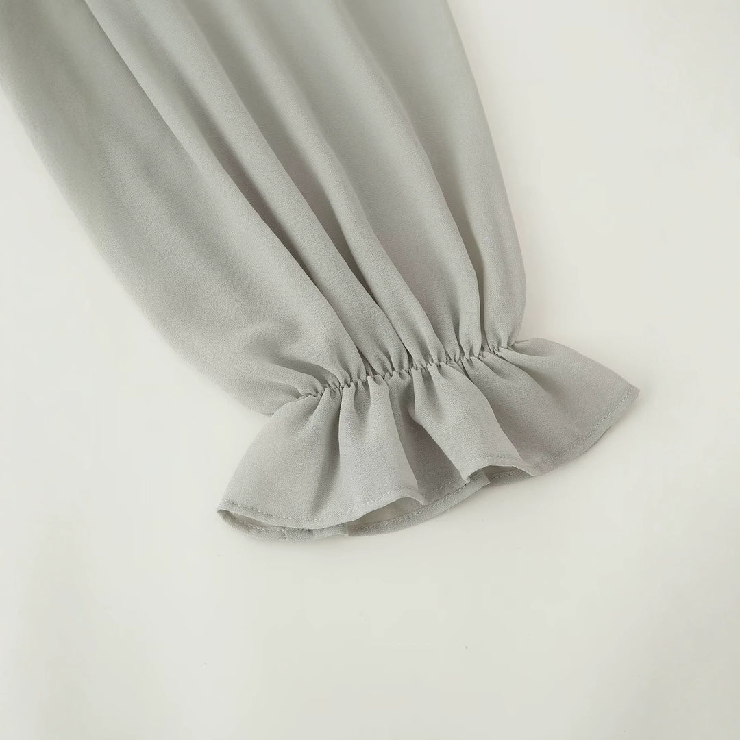 Women Chiffon Mini Dress with Ruffled Collar, Balloon Sleeves and Sequin Decoration Amarae