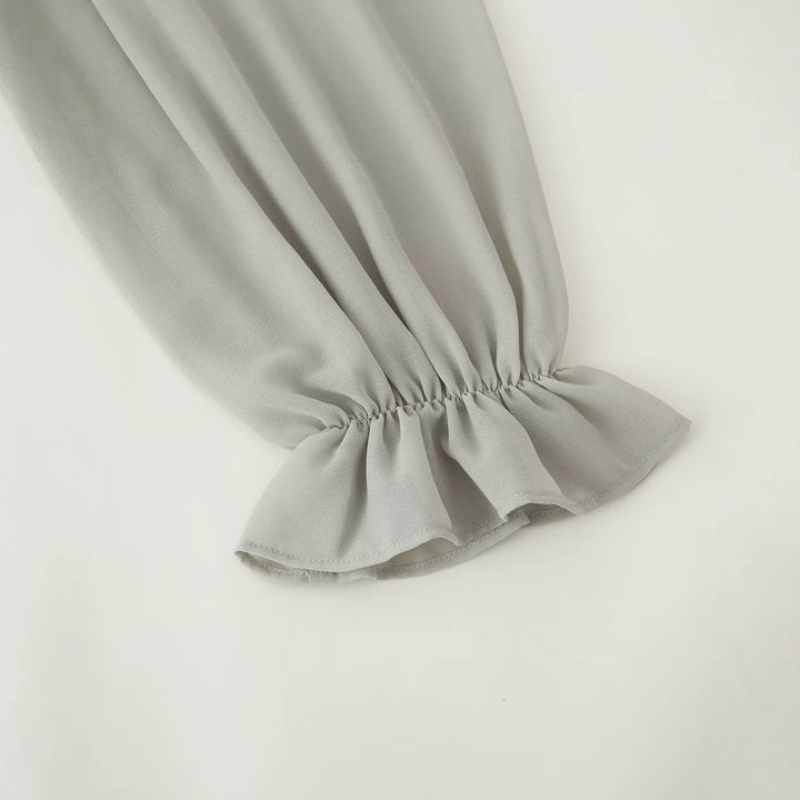 Women Chiffon Mini Dress with Ruffled Collar, Balloon Sleeves and Sequin Decoration Amarae