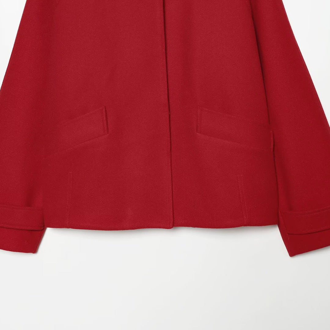 Women's Short Wool Blend Cape Jacket with Raglan Sleeves and Cuff Tabs Amarae