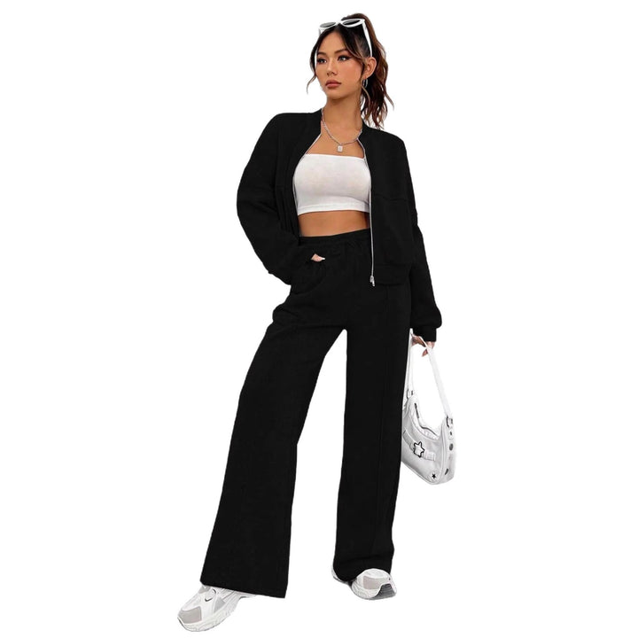 Women's short zip-up hoodie with high-waist wide jogger set Amarae