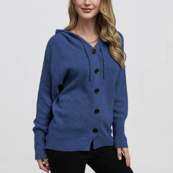 Women’s knitted hoodie jacket with button placket and soft texture Lune London