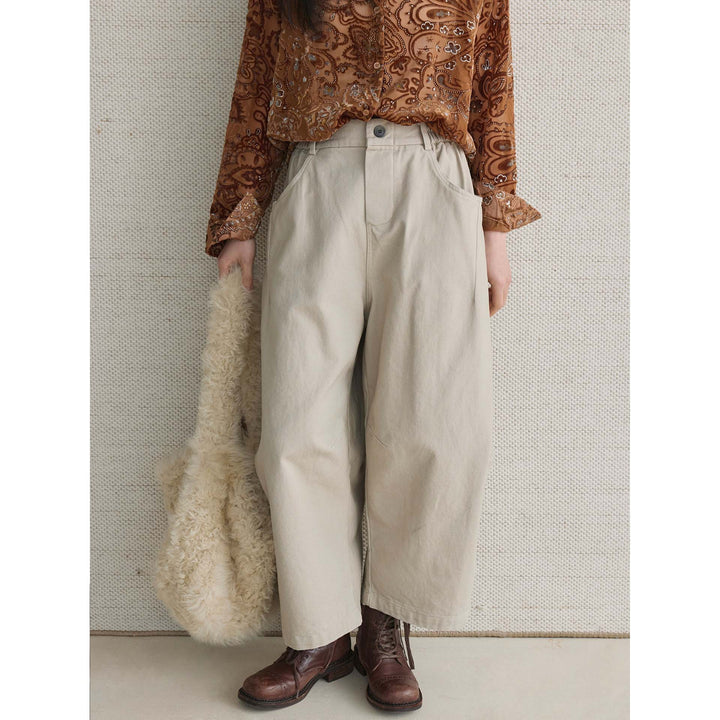 Women's high-waisted culotte pants made of cotton twill with a wide comfort waistband and large side pockets Amarae