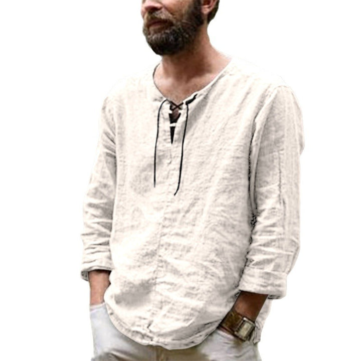 Casual linen shirt for men with decorative lace-up closure Lune London