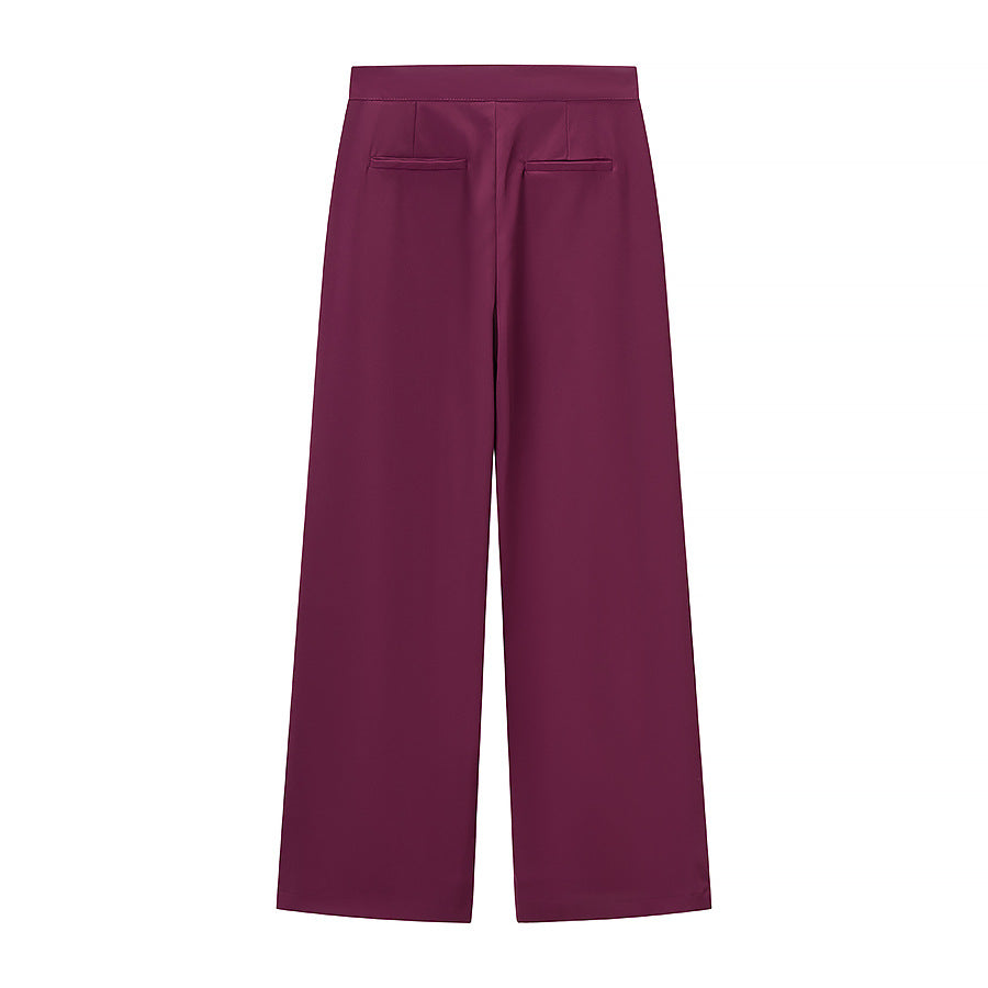 Ladies tailored tuxedo pant suit with feather embellishments at the cuffs Amarae